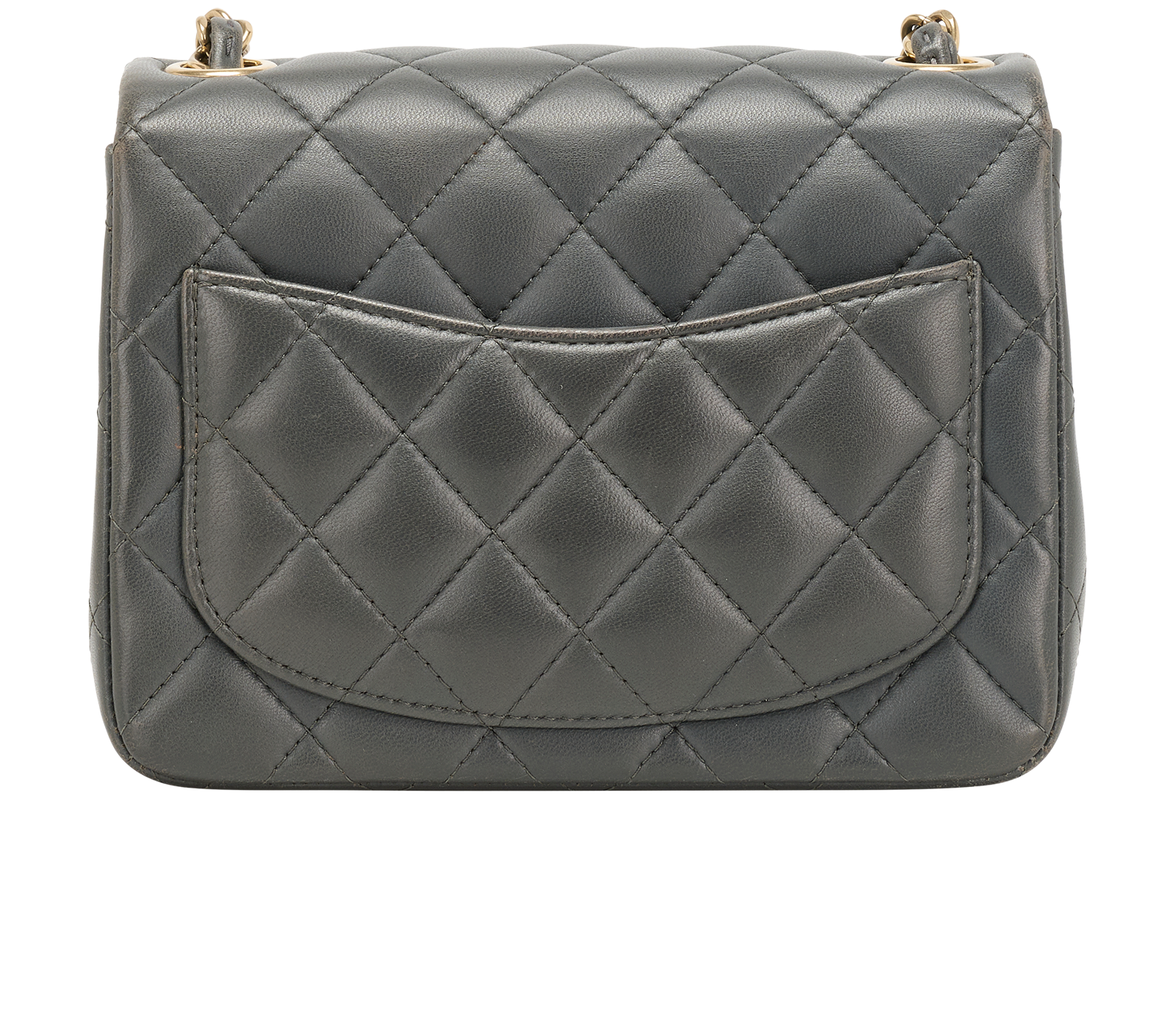 Mini Square Classic Flap Bag, &pound;3,500, Handbags, Grey, Lambskin Leather, Back view